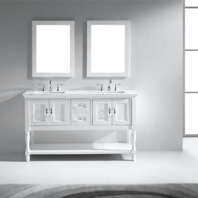 China Solid Wood Modern Transitional White Painted Range Double Sinks Free Standing Bathroom Vanity Cabinets for sale