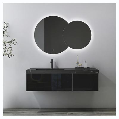 China Black Simple Design Style Large Transitional Floating Black Painted Wooden Bathroom Vanity Hotel Use for sale