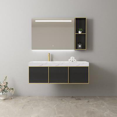 China Modern Single Sink Melamine Plywood Wall Mounted Bathroom Vanity Cabinet With LED Mirror Home Use Factory Direct for sale