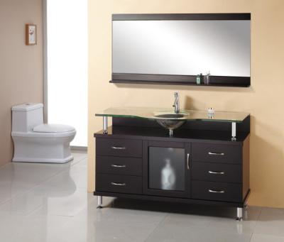 China Gray Painted Solid Wood Tempered Modern Dark Glass Sink Hardware Floor Mounted Bathroom Cabinets Excellent for sale