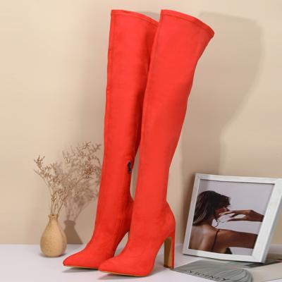 China Other 2022 New Arrival Women Thigh High Stretch Boots Flat Heels Over The Knee Soft PU Leather Lady Long Boots for sale