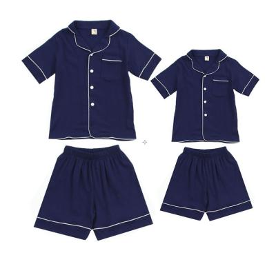 China Sustainable Family Clothes Mum And Boy Matching Shirt + Shorts 2Pcs Pj Set Linen Breathable Cotton Kids Loungewear Mum And Me Pajamas for sale