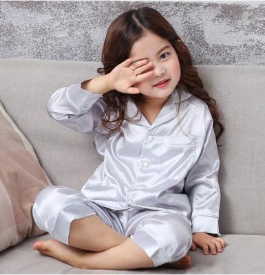 China Sellers Breathable Kids Pajamas Clothes Satin Toddler Pj Long Sleeve Shirt And Pant Matching Two Pieces Solid Color Girls Sleepwear for sale