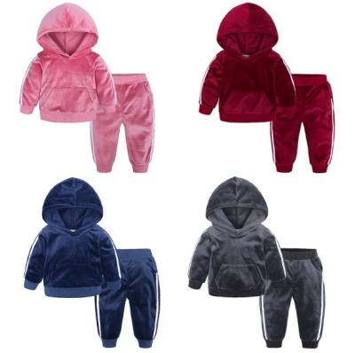 China FASHION Casual Solid Velvet Two Piece Kids Outfits Long Sleeve Winter Children Clothing Set for sale