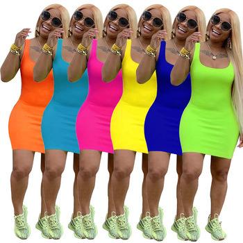 China 2020 Sale Women's Hot Summer Breathable Mini Dress Bandage Bodycon Dresses Basic Sexy Sleeveless Solid Casual for sale