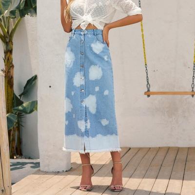 China High Waist Slit Women Clothing Summer Button Midi Jeans Light Blue Skirt Anti-static Casual Irregular Denim Skirt for sale