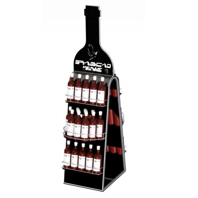 China Free Standing Floor Showcase Stainless Steel Supermarket Whiskey Display Stand Rack for sale