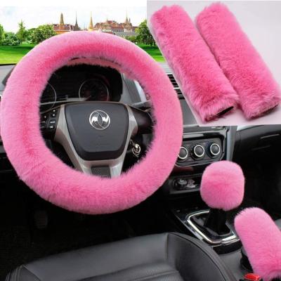 China Luxury Animal Non-slip Colorful Universal Pink Fur Plush Antifreeze Winter Antifreeze Steering Wheel Covers Soft For Girls for sale