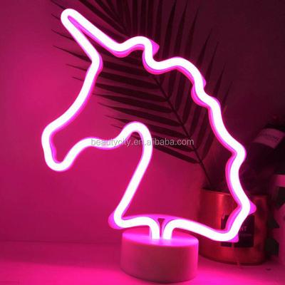 China Holiday Decoration Unicorn Shape LED Neon Lamp Table Lighting Battery Operated Desk Lamp For Festival Decoration for sale