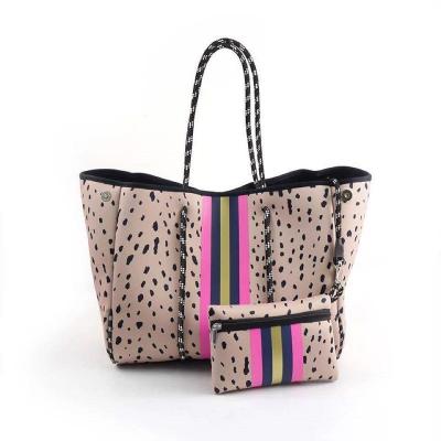 China Nightlight Customized Waterproof Camouflage Stripe Neoprene Fashion Beach Handbag Neoprene Beach Tote Bag for sale