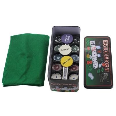 China Entertaiment Game Cards RTS Texas Hold'em Suit 200 Chips With Tablecloth And Banker Chips Iron Box Blackjack Set for sale