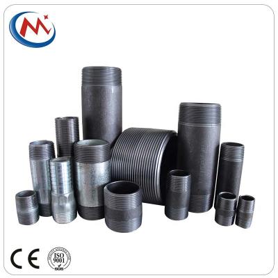 China Connect black steel pipe narrow thread nipple pipe fitting prices carbon steel gi threaded nipple for sale