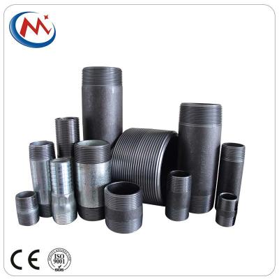 China Galvanized Oil Gas Water Industrial Black Seamless Steel Female And Male Pipe Fittings Threaded Narrow Tube Nipples for sale