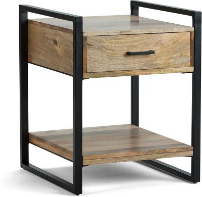 China (Other) Modern Industrial Adjustable Wood and Metal End Tables Bedside Tables Come Naturally with Storage Space, 1 Drawer and 1 Shelf for sale