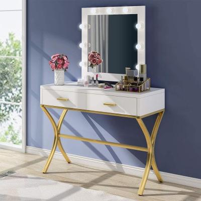 China (Other) adjustable dressing table with mirror light dressing table with 2 drawers, dressing table with gold frame for sale