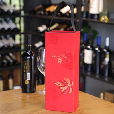 China Recyclable Cheap Factory Customized Red Thick Kraft Paper Wine Bag With Handles Fits Most Wines for sale