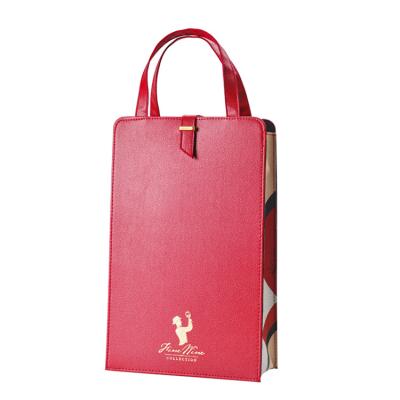 China Recyclable Custom Christmas Insulated Leather 2 Bottle Carrier PU Wine Bag for sale