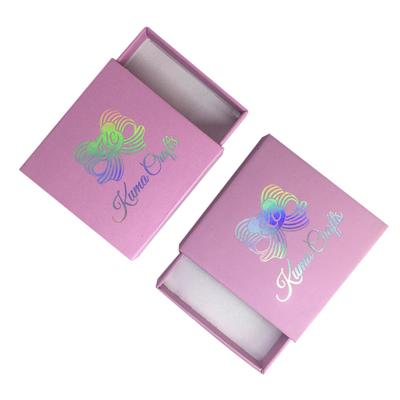 China Recycled Materials Pink Rigid Hard Paper Drawer Gift Box With Hologram Stamping Logo for sale