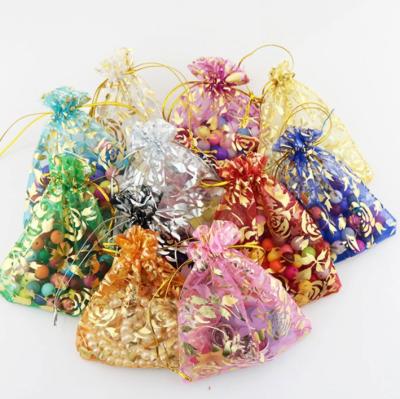 China Colorful Personalized Printed Drawstring Pouch Candy Perfume Drawstring Gauze Organza Bags for sale