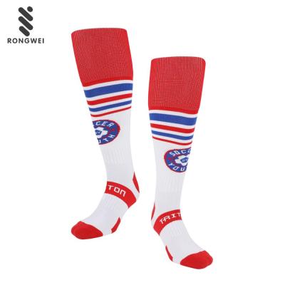 China 2019 Antibacterial Custom Design Red Knee High Team Logo Sports Socks For Football for sale