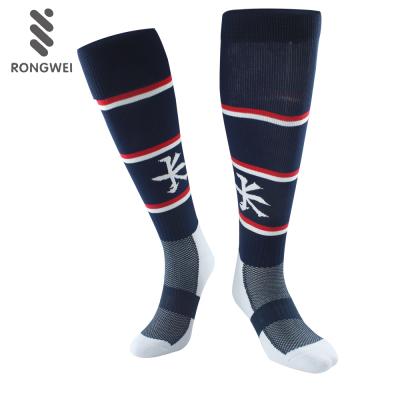 China Antibacterial OEM Logo Mens Football Custom Cotton Striped Soccer Socks for sale