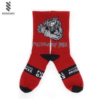 China Antibacterial Custom Knitted Breathable Crazy Orca Patterned Red Nylon Cycling Socks For Sale for sale