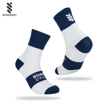 China 2020 New Design Antibacterial White And Dark Blue Color Contrast Breathable Nylon Thin Cycling Socks for sale