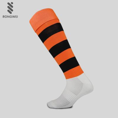 China Antibacterial Custom Logo Nylon Orange And Black Stripe Baseball Socks for sale