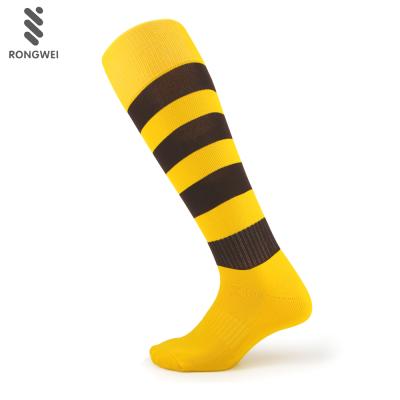 China Antibacterial Wholesale Yellow Stripes Knitted To Cut Unique Cheap Ice Hockey Football Socks for sale