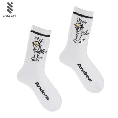 China Custom Antibacterial Cartoon White Crew Fashion Sports Casual Socks For Basketball Running for sale