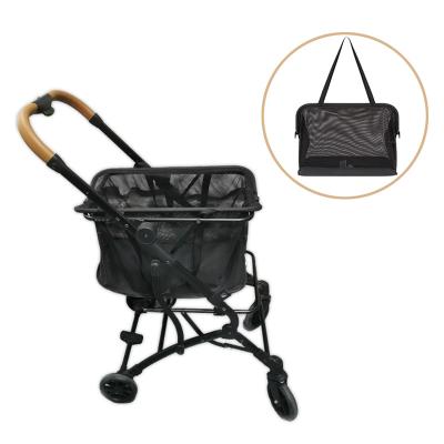 China Sturdy Stroller 300D One Hand Folding Shopping Bags With Strong Mesh 4 Wheels Pet Strollers For Dogs Cats for sale