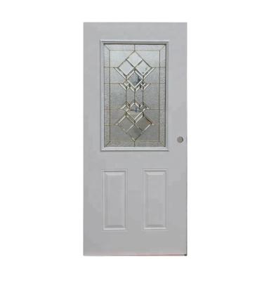 China Fangda 9 Lite Modern Internal Grill Painted Steel Cladded Front Door for sale