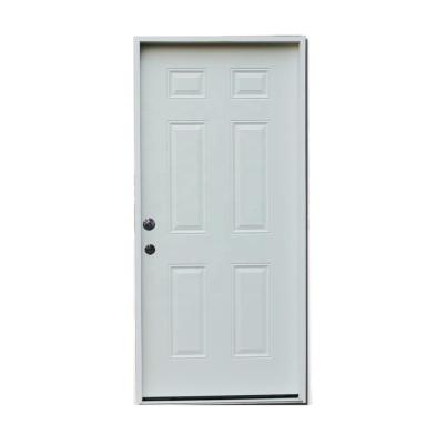 China Modern Fangda Traditional 36 in. x 80 in. 6-Panel Left Hand Inswing Primed White Steel Prehung Front Exterior Door With Frame for sale