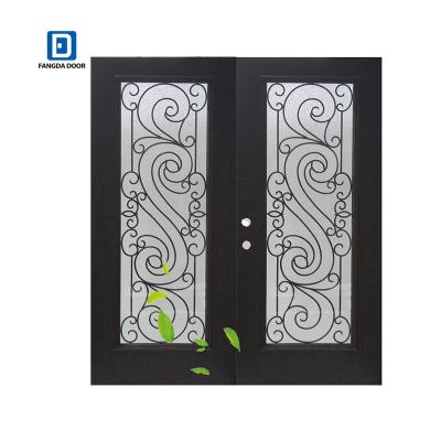 China Modern Fangda Wrought Iron Grill Entry Iron Door Designs for sale