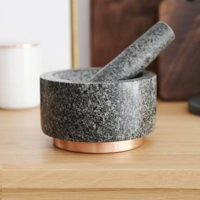 China Sustainable Natural marble brass gold base mortar and pestle food seasoning grinder garlic masher for sale