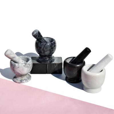 China Sustainable Small round smooth marble bowl and pestle for creating fine pastes or powders for sale