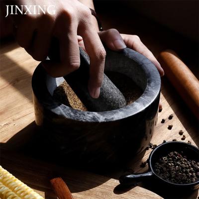 China Sustainable Polished Pestle Set For Grind Herbs Spices Grains Pepper Grinder Pounded Garlic Jar Mortar Garlic Marble Jar for sale