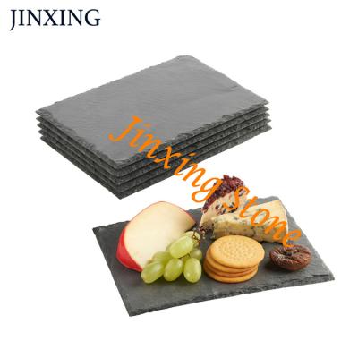 China Sustainable Good Quality Black Slate Cheese Tray Wine Party Biscuit Serving Board Natural Stone Dinner Tablemat for sale