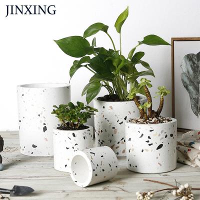 China Europe New Product Simple Small Matte Terrazzo Succulent Cactus Planter Pots With Removable Saucer And Hole for sale