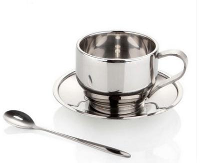 China double wall stainless steel coffee/tea set cups with saucer,spoons, zepter for sale