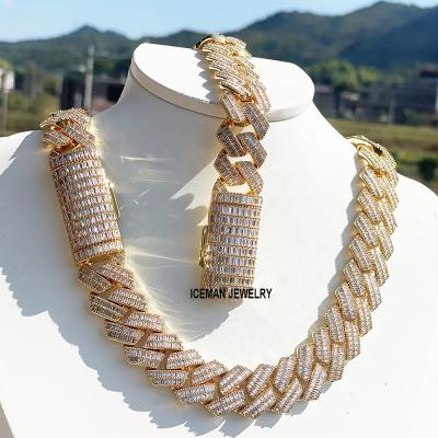 China 18K Chain For Men, Gold Hiphop ICEMAN JEWELRY 15mm Baguette CZ Gold Chain Design For Men Cuban Link Chain 14K Gold for sale