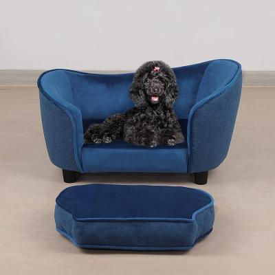 China New Design Blue Tufted Indoor Dog Bed Sofa Chair Comfortable Pet Bed Couch for sale