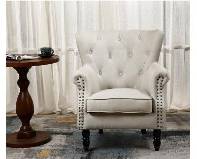 China CHESTERFIELD wholesale Modern Linen accents Fabric Nail head Tufted scrolled arms Armchair single sofa white for Living Room for sale