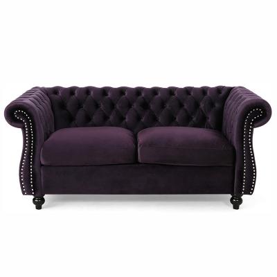 China Removable cushion seat Traditional Chesterfield Loveseat Sofa VIolet tufted velvet sectional couch sofa loving room furniture for sale