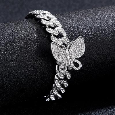 China Luxury Butterfly Diamond Jewelry Fashion Cuban Zircon Bracelets Anklets High Quality Foot Anklet For Men for sale