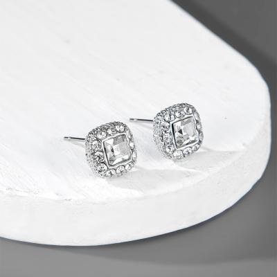 China 2022 Wholesale High Quality Luxury Silver Square Zircon Stud Earrings Shape Jewelry Diamond Earrings For Women Men for sale