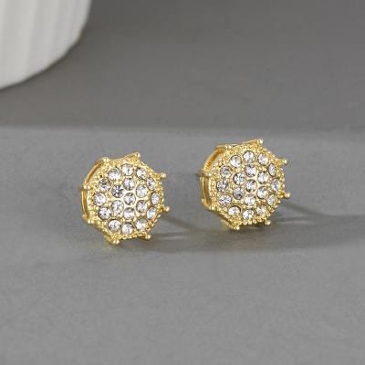 China High Quality Fashion Hip Hop Luxury Zircon Stud Earrings Around Crystal Jewelry Earrings Diamond Cuban Earrings For Men for sale