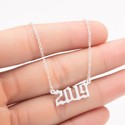 China 18 inch Cute 2 Color Stainless Steel Birth Year 1980-2021 Fashion Years Anniversary Number Pendant Necklaces as Birthday Gift for sale