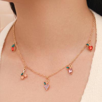 China 42cm Charm Necklace Fashion Jewelry Gift Summer Fruit Strawberry Apple Simple Sweet Peach Grape Charm Necklace Dangle Chain for sale