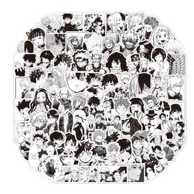 China 100pcs/bag Mix Cartoon Sticker 100pcs/bag Black And White Anime Waterproof Vinyl Removable Stickers For Fans Of Demon Slayer My Hero Academia for sale